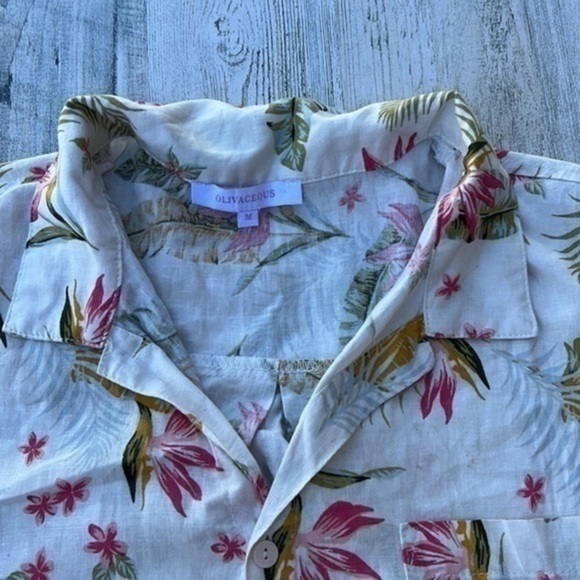 OLIVACEOUS Linen Button Down‎ Shirts Sz M Collar Neck Hawaiian Coastal Vacation - Picture 4 of 13